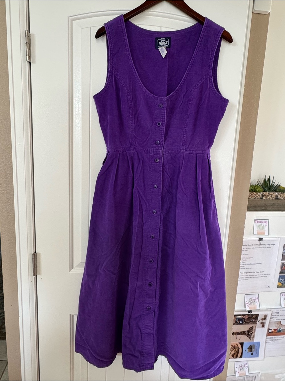 Woolrich VTG Corduroy Sleeveless Button Front Maxi Dress Women’s Size 12 Purple